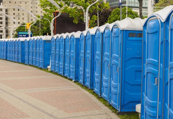 Seasonal porta potty units set up at a Midland, Texas venue