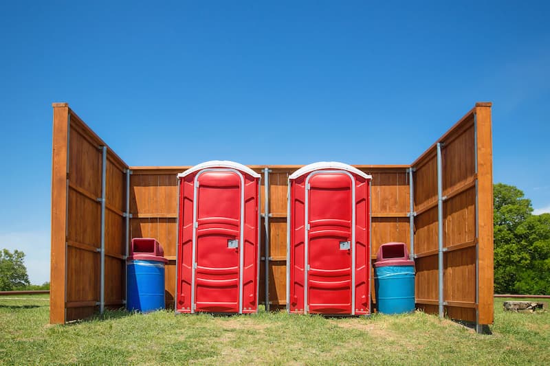 Short-term porta potty units staged for delivery in Midland, Texas